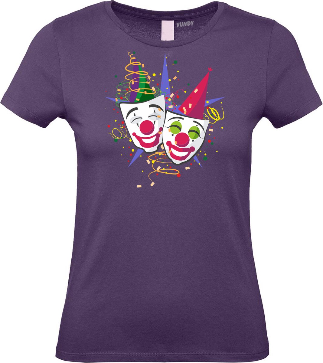Dames T-shirt Carnaval Masker | Carnaval | Carnavalskleding Dames Heren | Paars | maat XS
